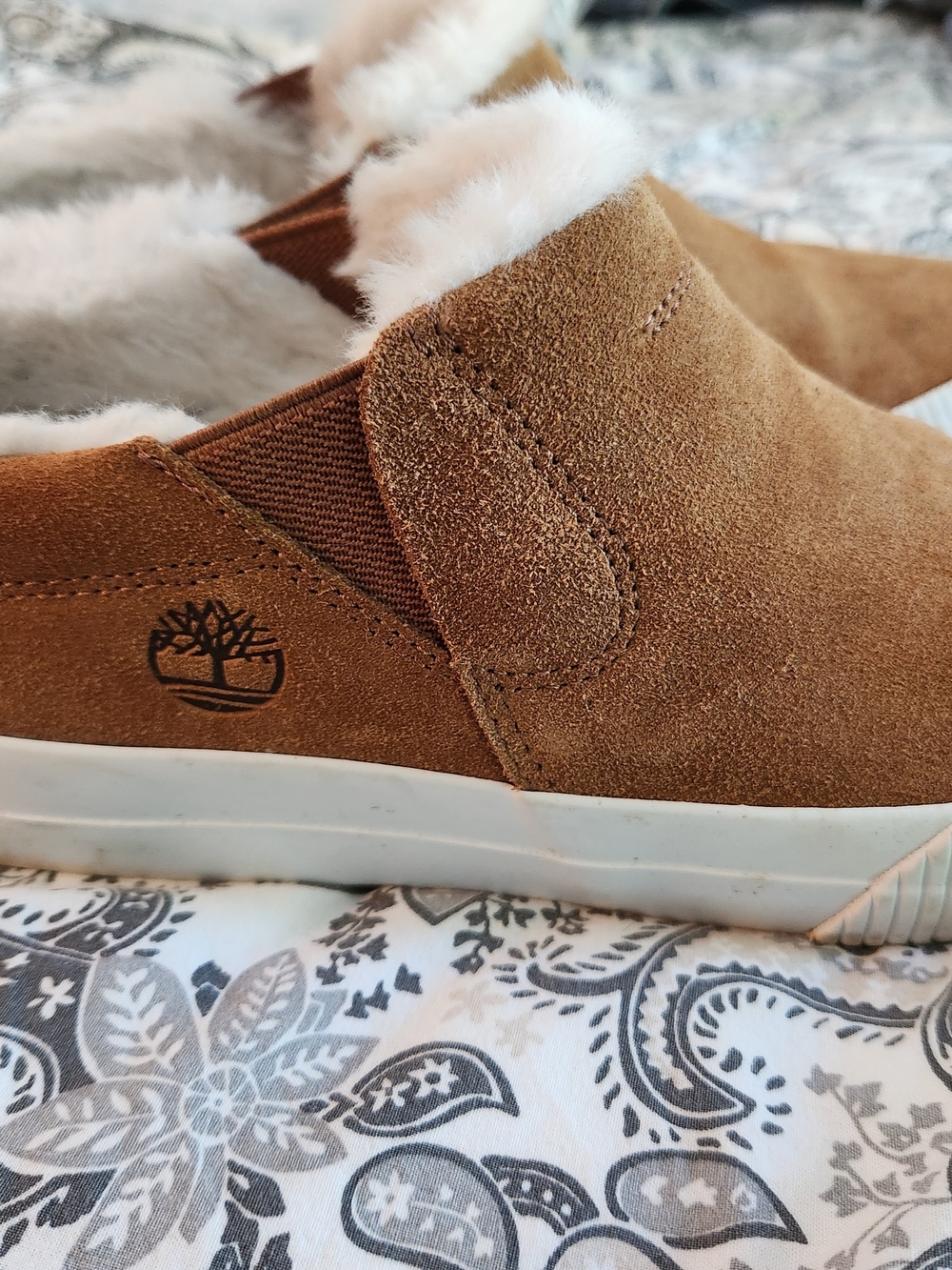 Timberland Suede Slip-On Booties with Shearling - Chestnut